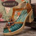  Genuine Leather Retro Three  dimensional Flower Comfy Breathable Hollow Heeled Sandals