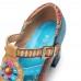  Genuine Leather Bohemian Ethnic Style Buckle Comfy Floral T  strap Heels