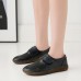 Women Brief Cowhide Leather Soft Sole Non Slip Comfy Flats Casual Shoes