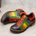  Casual Lace Up Rainbow Print Stitching Loafers Shoes Women’s Leather Comfy Flats