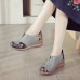 Women Retro Ethnic Floral Pattern Splicing Lightweight Slip Resistant Wedges