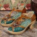  Genuine Leather Retro Three  dimensional Flower Comfy Breathable Hollow Heeled Sandals